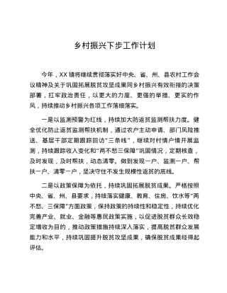 乡村振兴下步工作计划.docx