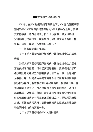 XX党支部书记述职报告.docx