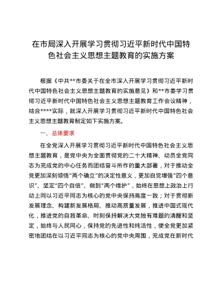 在市局深入开展学习贯彻习近平新时代中国特色社会主义思想主题教育的实施方案.docx