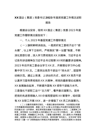 XX国企（集团）党委书记2023年度抓党建工作情况述职报告.docx