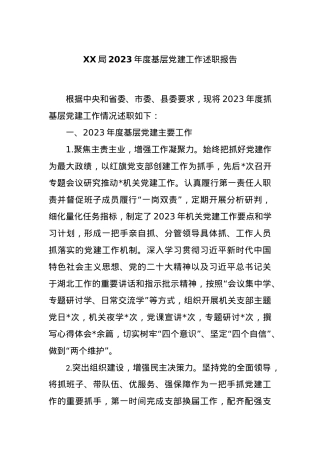 XX局2023年度基层党建工作述职报告.docx