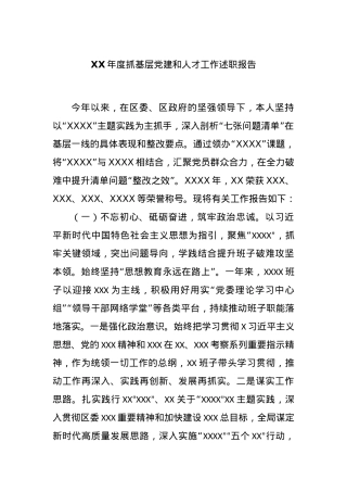 XX年度抓基层党建和人才工作述职报告.docx
