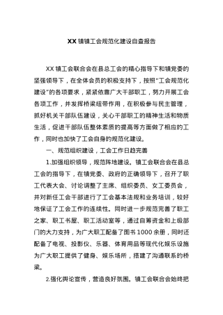 XX镇镇工会规范化建设自查报告.docx