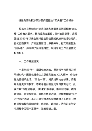 X镇党员信教和涉黑涉恶问题整治“回头看”工作报告.docx