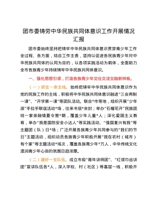 团市委铸劳中华民族共同体意识工作开展情况汇报.docx