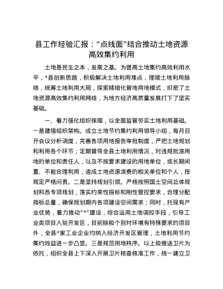 县工作经验汇报：“点线面”结合推动土地资源高效集约利用.docx