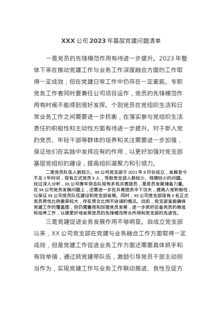 XXX公司2023年基层党建问题清单.docx