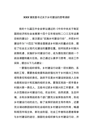 XXX镇党委书记关于乡村建设的思考调研.docx