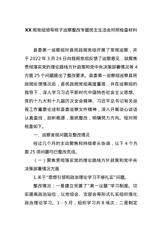 XX局党组领导班子巡察整改专题民主生活会对照检查材料.docx