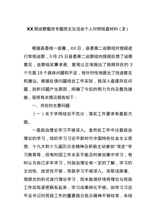 XX局巡察整改专题民主生活会个人对照检查材料（2）.docx