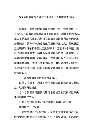 XX局巡察整改专题民主生活会个人对照检查材料.docx