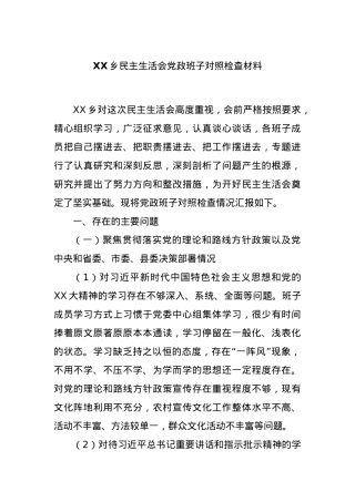 XX乡民主生活会党政班子对照检查材料.docx