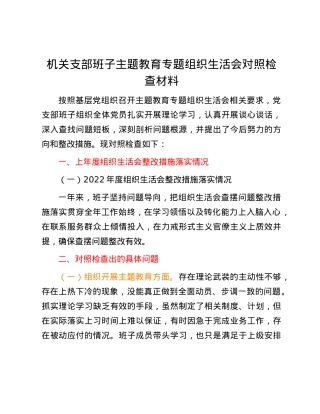 机关支部班子主题教育专题组织生活会对照检查材料.docx