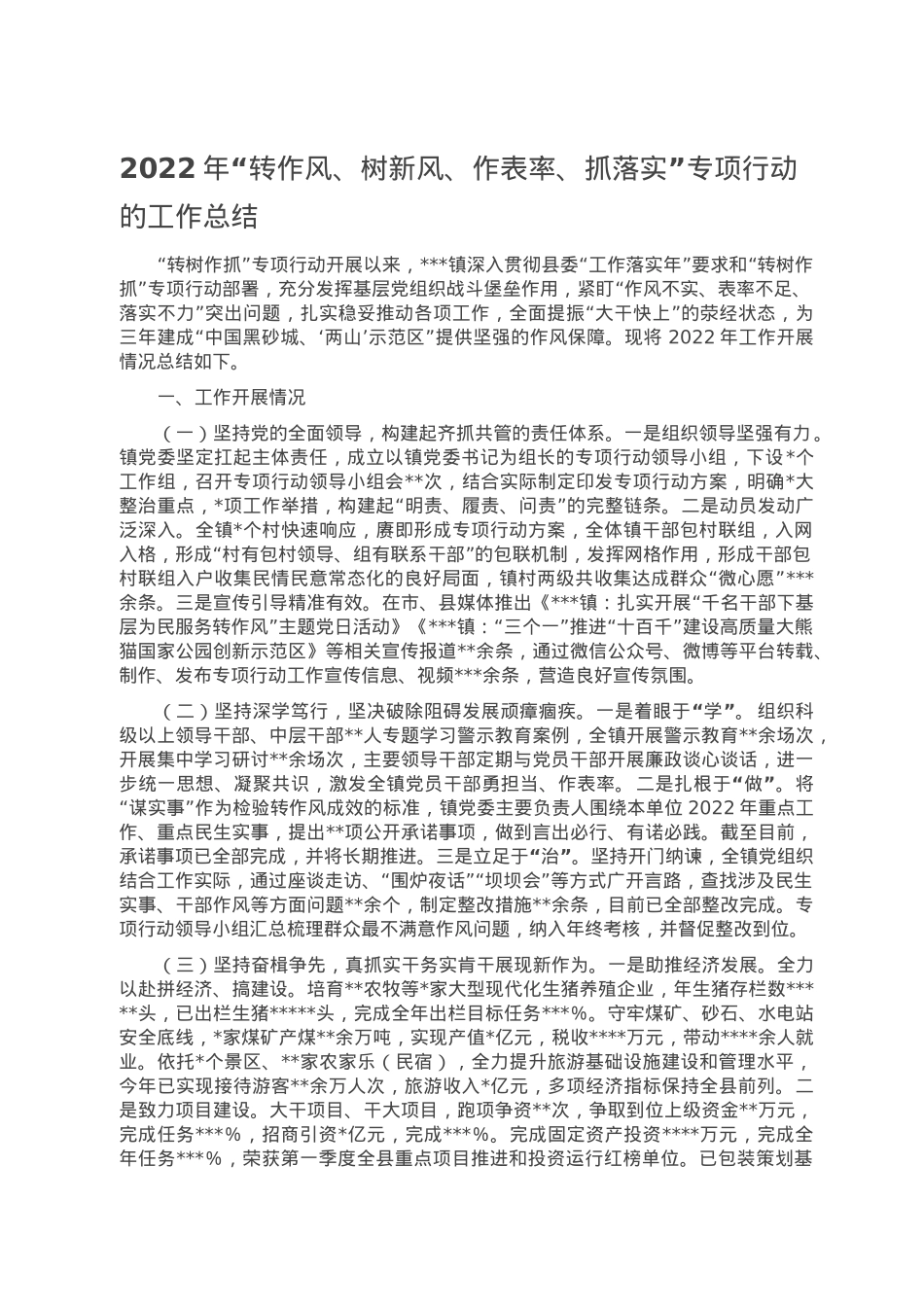 2022年“转作风、树新风、作表率、抓落实”专项行动的工作总结.doc_第1页