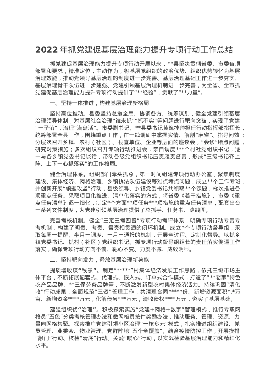 2022年抓党建促基层治理能力提升专项行动工作总结.doc_第1页