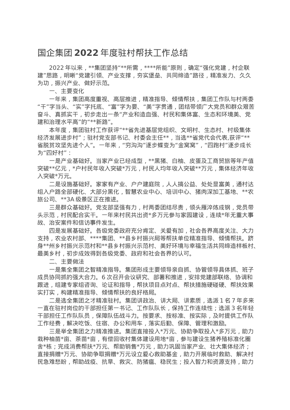 国企集团2022年度驻村帮扶工作总结.doc_第1页