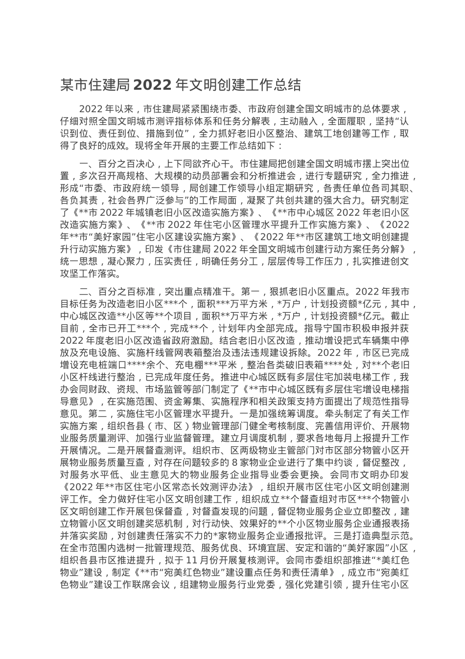 某市住建局2022年文明创建工作总结.doc_第1页