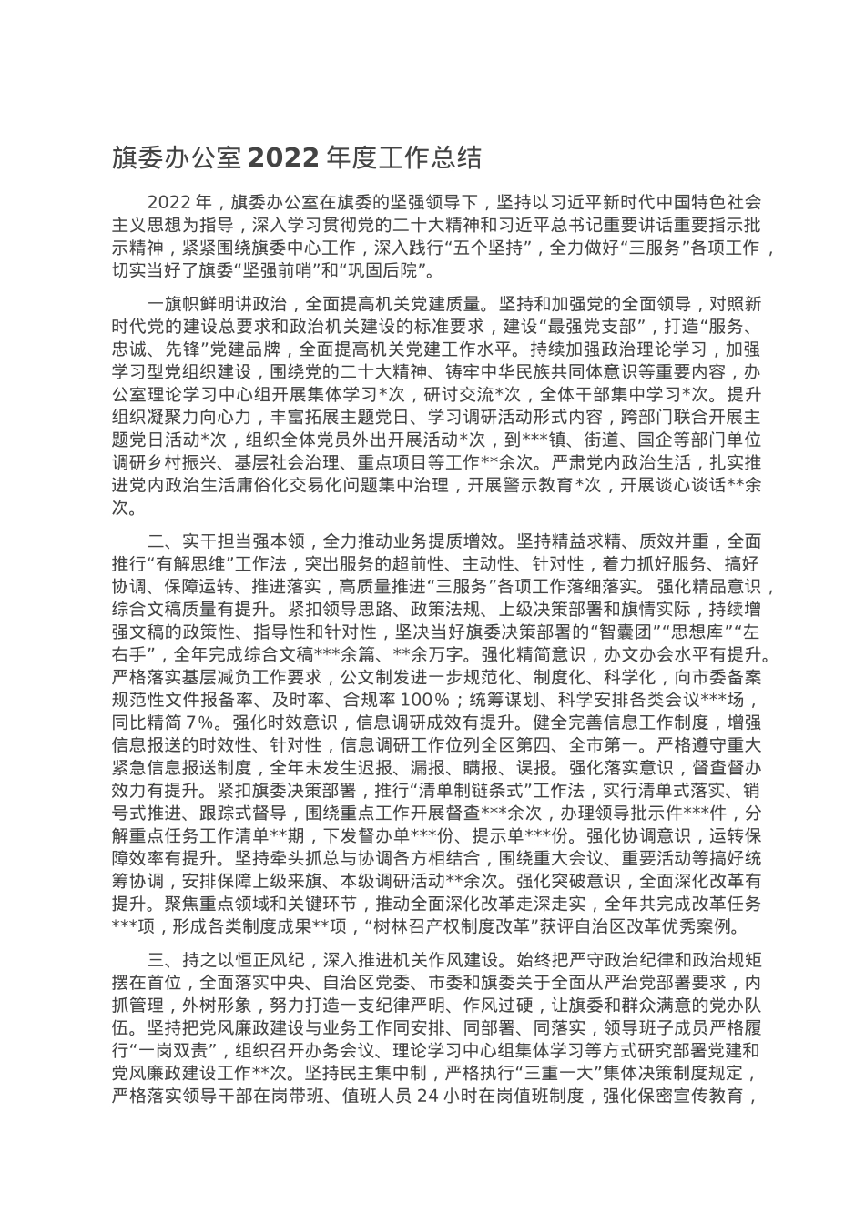 旗委办公室2022年度工作总结.doc_第1页