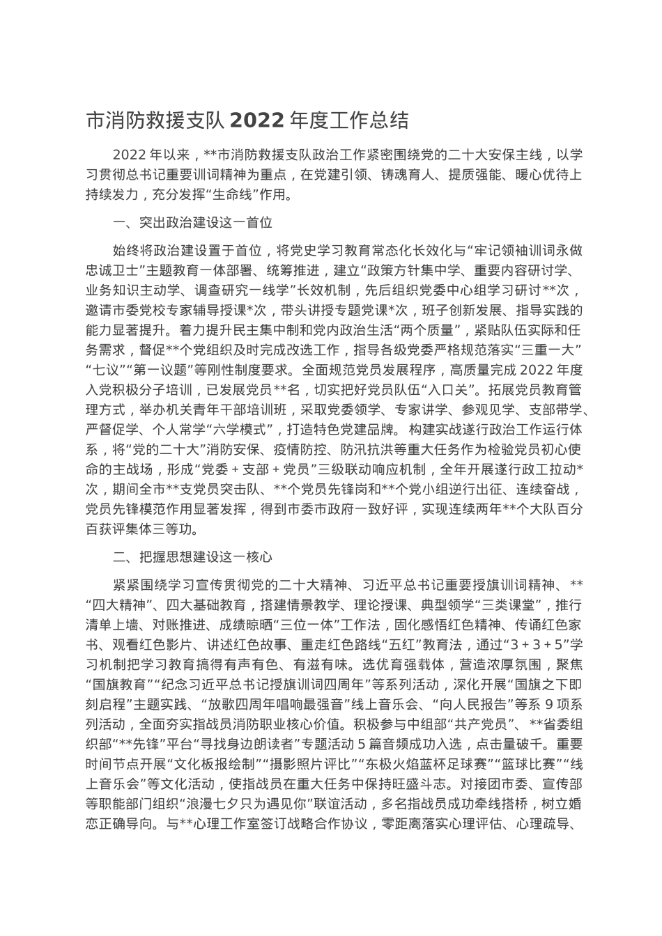 市消防救援支队2022年度工作总结.docx_第1页