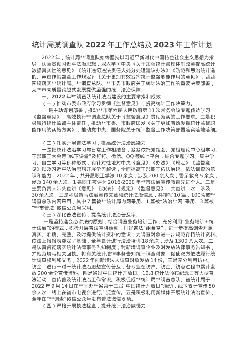 统计局某调查队2022年工作总结及2023年工作计划.doc_第1页