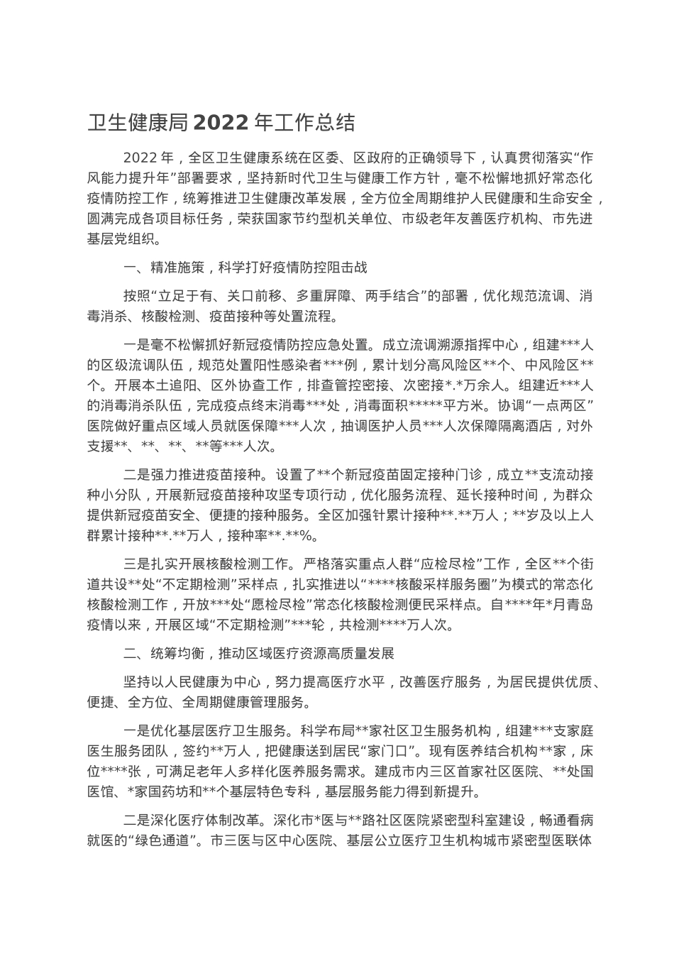卫生健康局2022年工作总结.docx_第1页