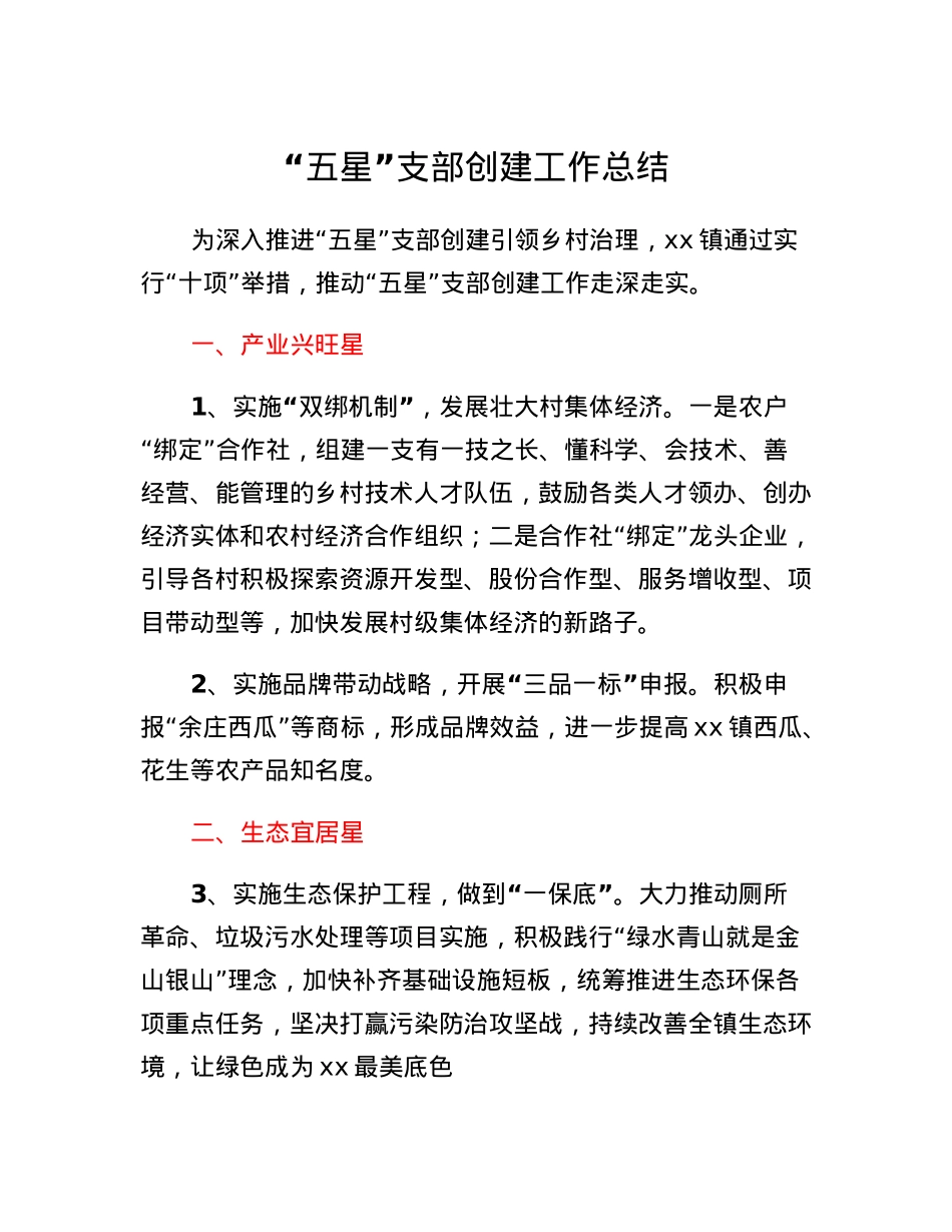 五星支部创建工作总结.docx_第1页