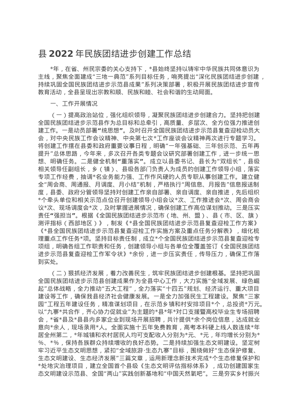 县2022年民族团结进步创建工作总结.doc_第1页