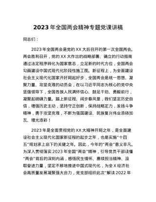 2023年全国两会精神专题党课讲稿.docx