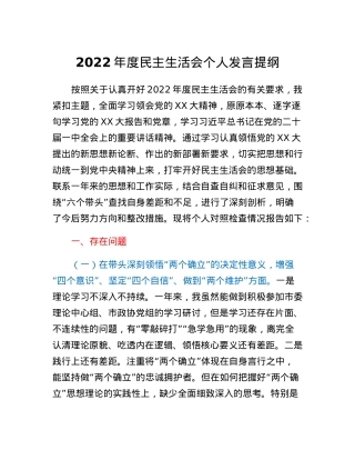 2022年度民主生活会个人发言提纲 (3).docx