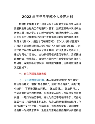 2022年度党员干部个人检视材料.docx