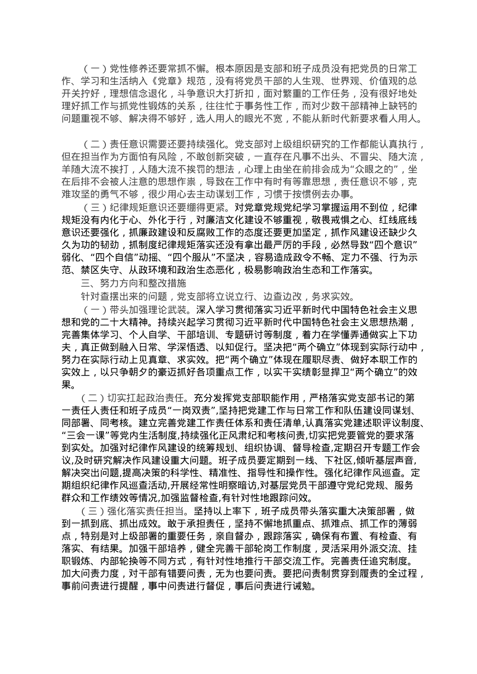 2022年度党支部班子专题民主生活会对照检查材料.doc_第3页