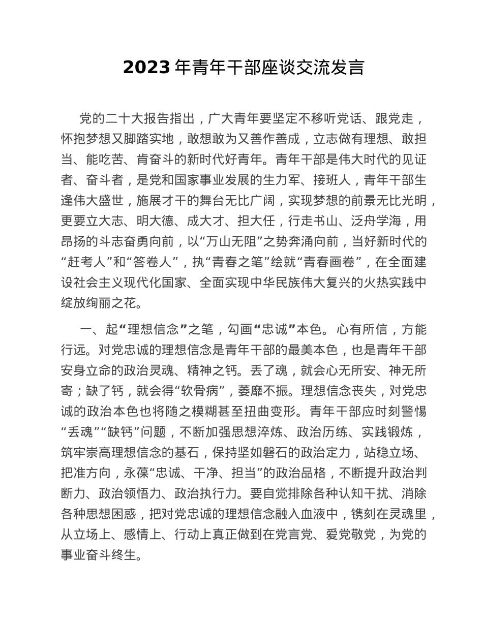 2023年青年干部座谈交流发言.doc_第1页