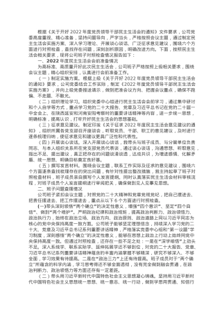 2022年度企业领导班子民主生活会对照检查材料（六个带头）.docx