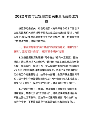 2022年度市公安局党委民主生活会整改方案.docx