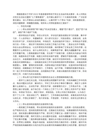 2022年度题民主生活会个人对照检查材料.docx