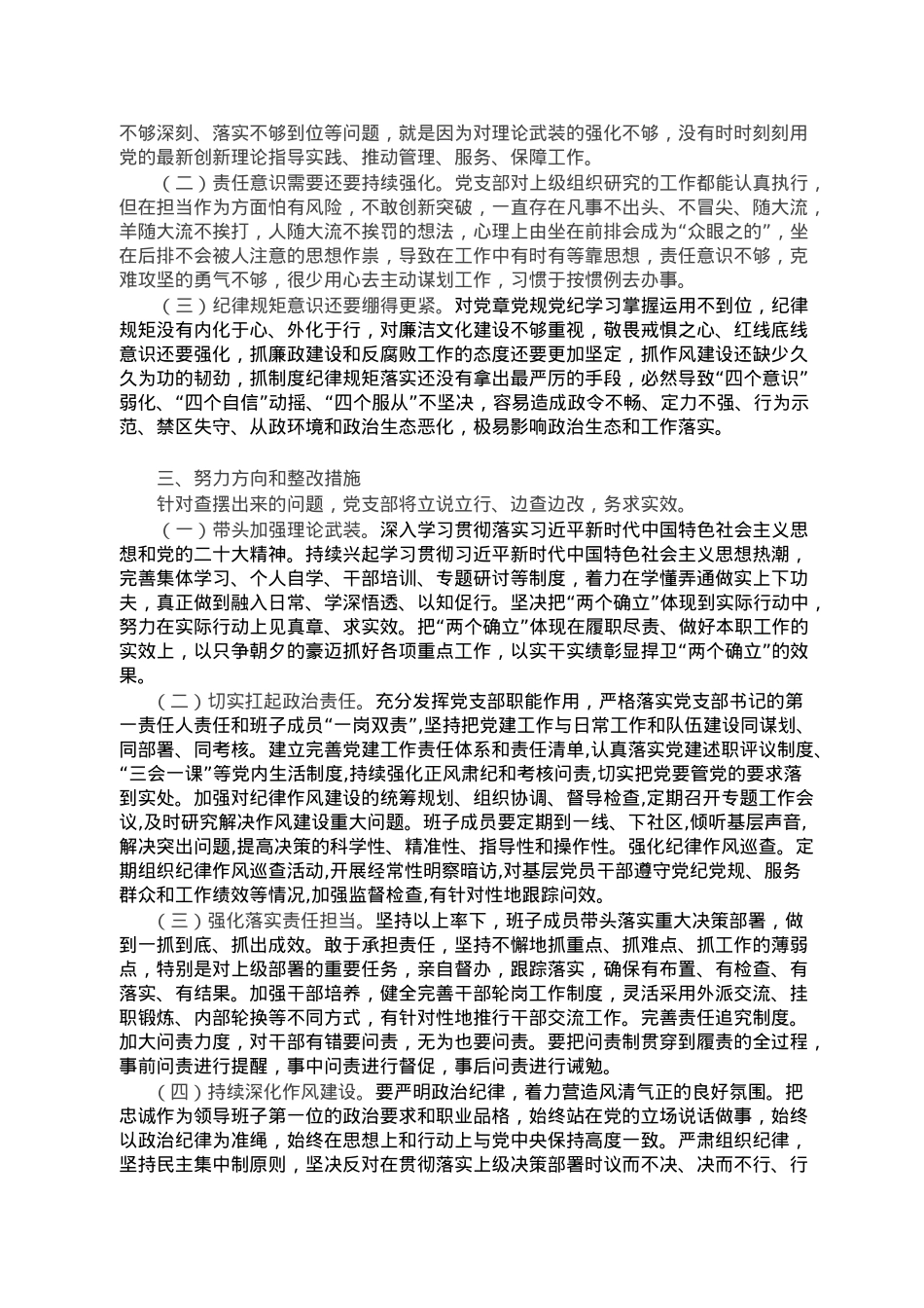 2022年度专题民主生活会党支部班子对照检查材料.doc_第3页