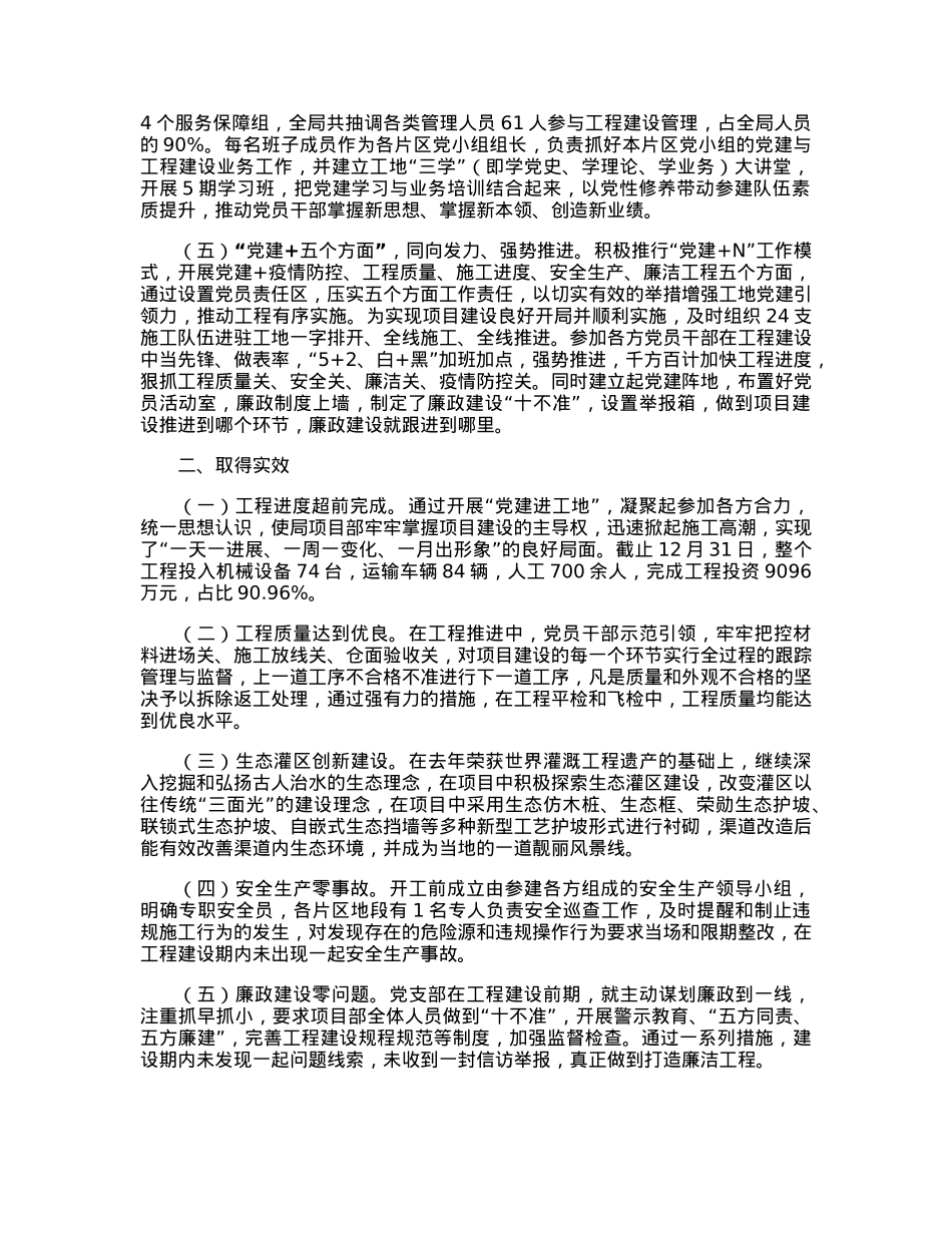 党建引领铸精品工程一线党旗飘——水利工作交流发言材料.docx_第2页