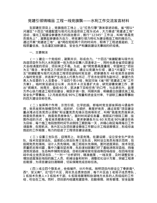 党建引领铸精品工程一线党旗飘——水利工作交流发言材料.docx