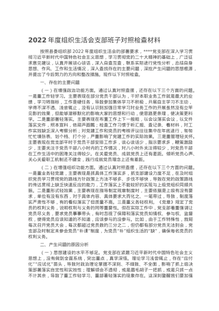 2022年度组织生活会支部班子对照检查材料.doc