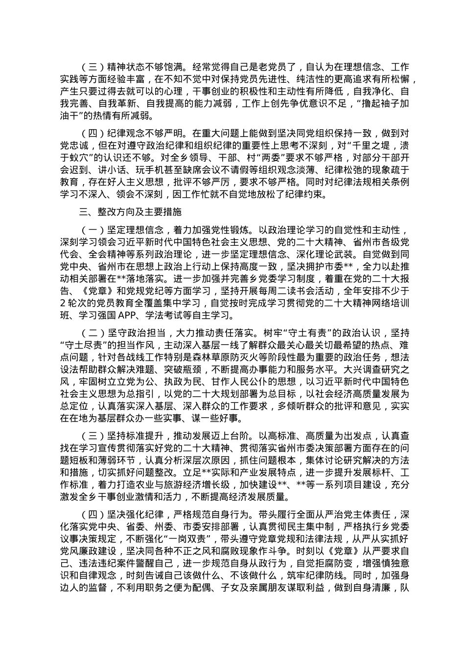 2022年民主生活会个人对照检查材料（乡镇党委书记）.doc_第3页
