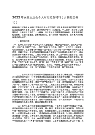 2022年民主生活会个人对照检查材料（乡镇党委书记）.doc