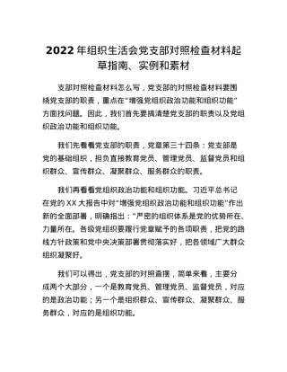 2022年组织生活会党支部对照检查材料起草指南、实例和素材.docx