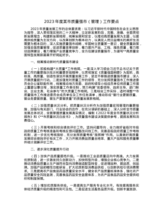 2023年度某市质量强市（管理）工作要点.docx