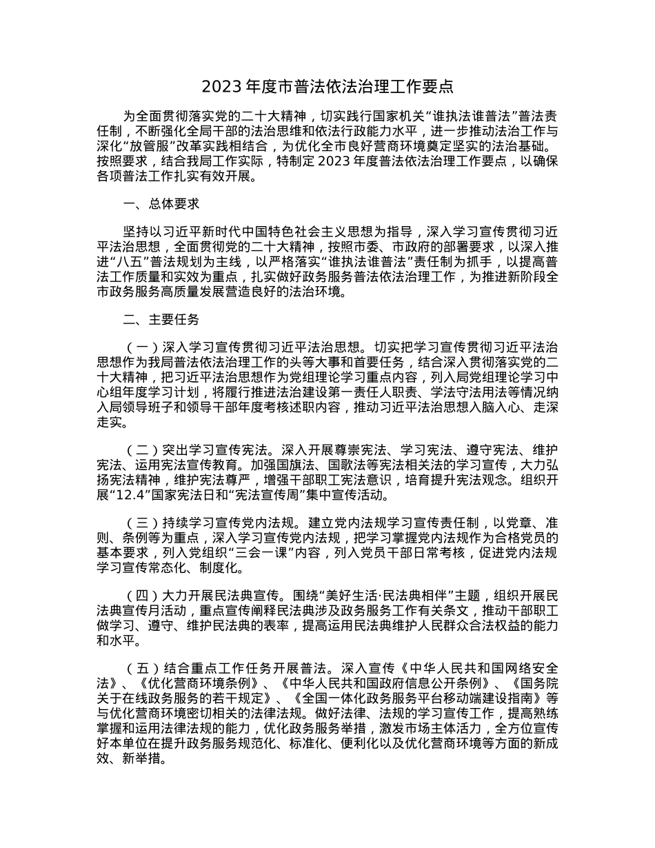 2023年度市普法依法治理工作要点.docx_第1页