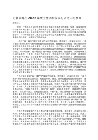 分管领导在2022年民主生活会前学习研讨中的发言.doc