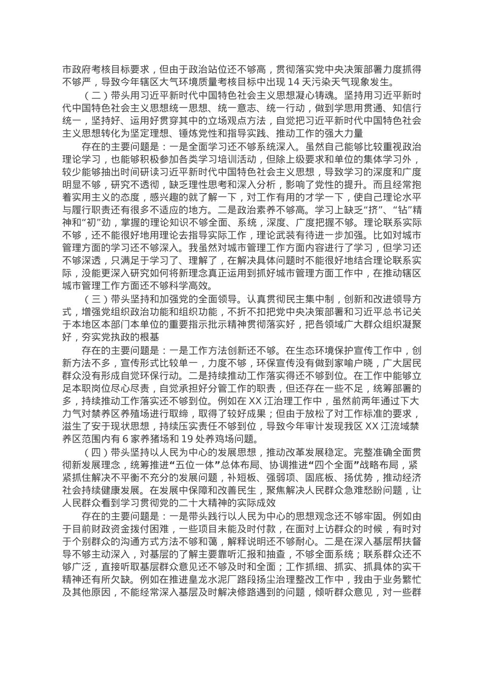 分管市政市容、生态环境副区长2022年度民主生活会发言提纲.doc_第3页