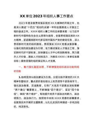 XX单位2023年组织人事工作要点.docx