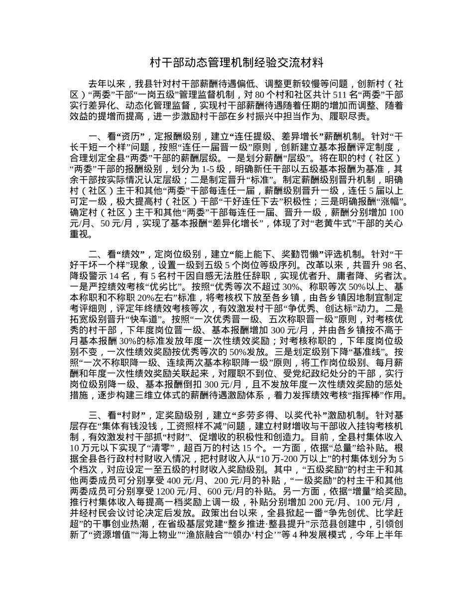 村干部动态管理机制经验交流材料.docx_第1页