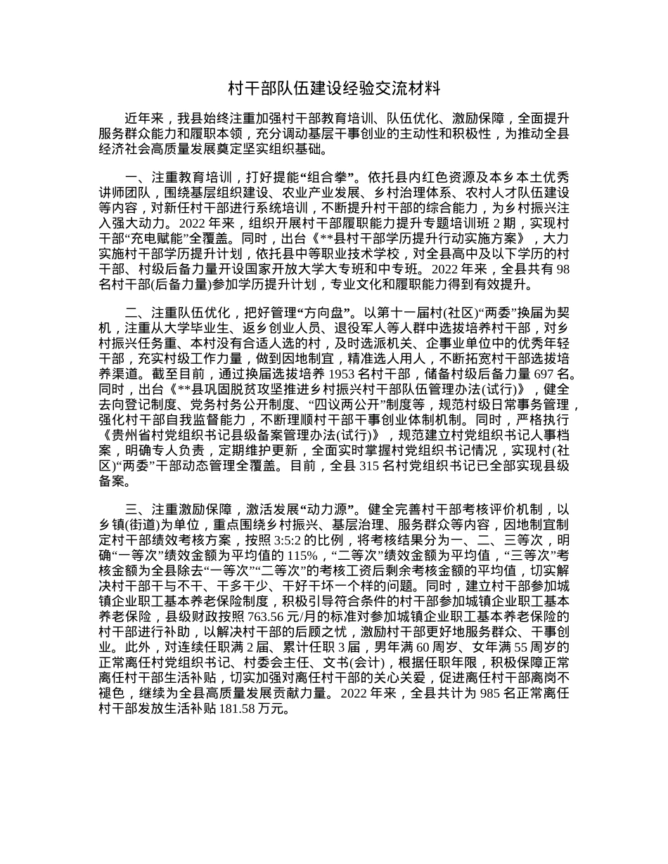 村干部队伍建设经验交流材料.docx_第1页