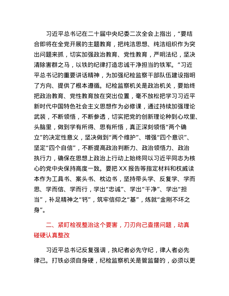 某纪委书记关于纪检监察干部队伍教育整顿的研讨发言材料.docx_第2页